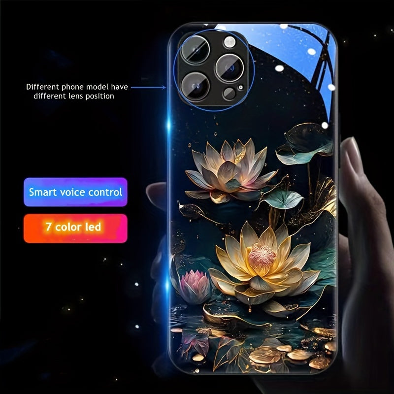 A Uniquely Beautiful Floral Pattern Phone Case with LED Lights, Compatible with S24 Ultra/S22 Ultra/S23 Ultra/S21 Ultra/Ip16Promax/Ip15Promax/Ip13Promax, Featuring a Glowing Voice-Controlled Protective Cover, Elegant Daytime